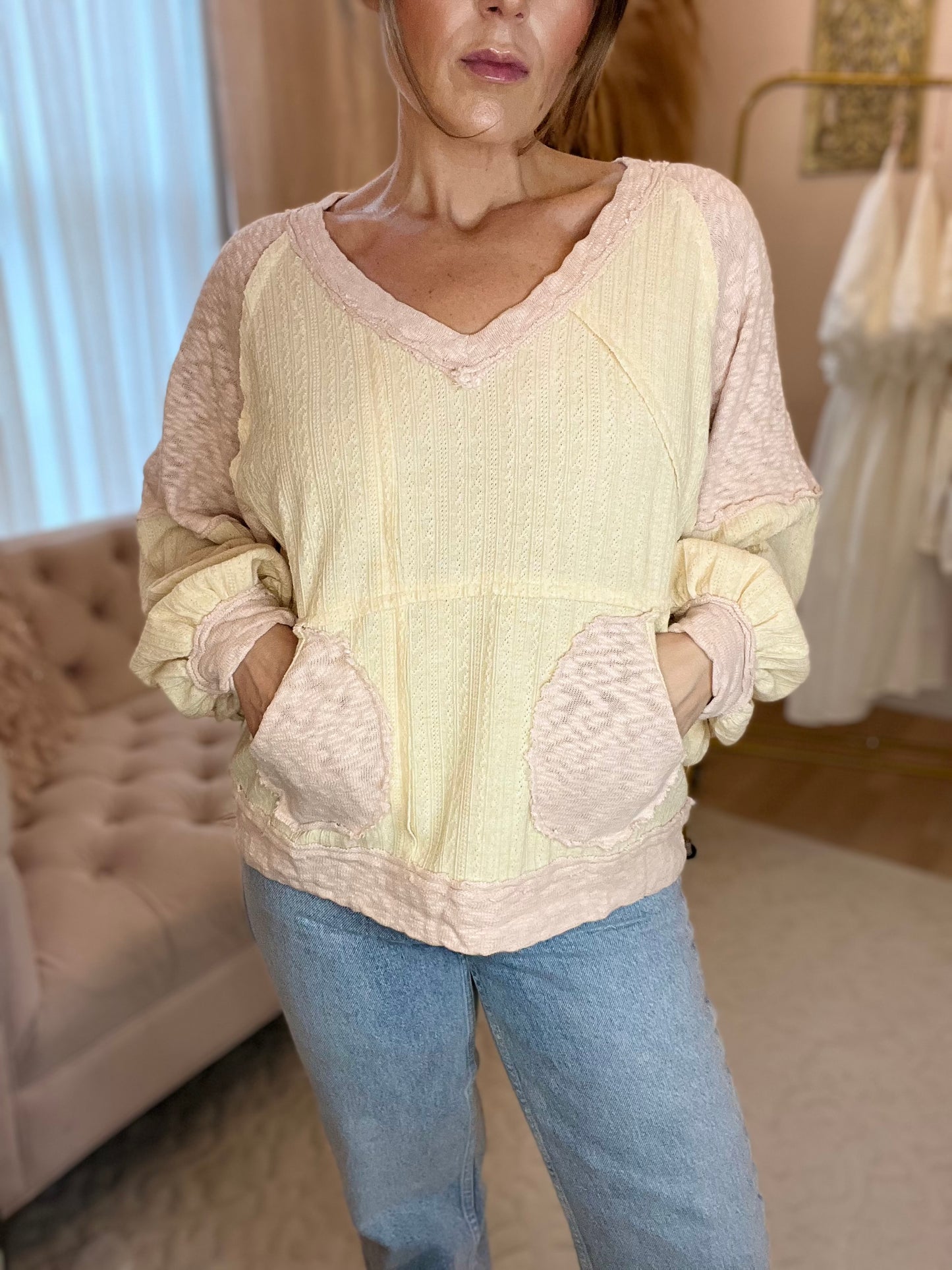 Colette V-Neck Textured Knit Top